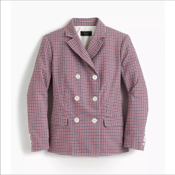 * SOLD * J. Crew Red Blue Gingham Double-breasted Seersucker Cotton Blazer 14 - Picture 2 of 14